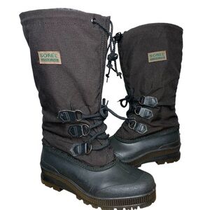 Vintage Sorel Kaufman Winter Tall Boots Black Brown Sz 7 Waterproof Lined Canada
